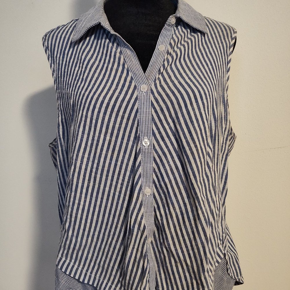Heartloom Women's Sleeveless Top - Blue/White Striped - Large